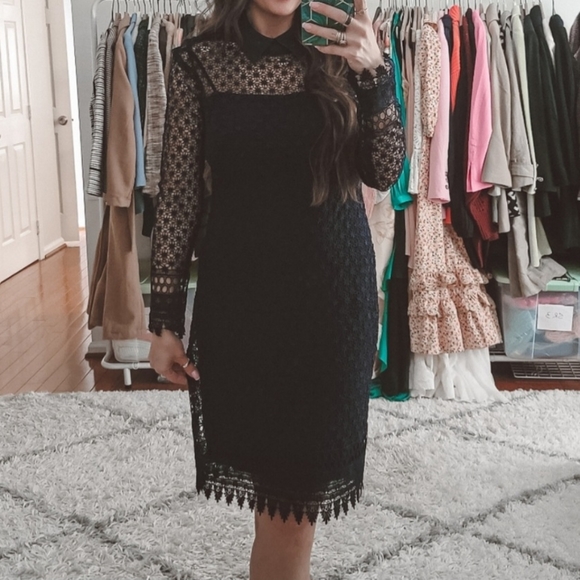 RTM Roxanne Lace Overlay Dress in Navy main image 1